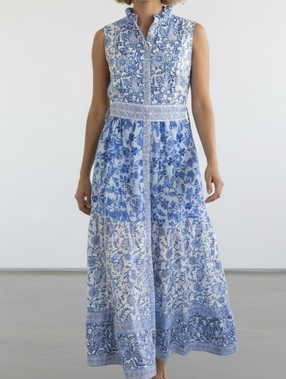 MSK Blue and White NWT Floral Tiered Maxi Dress M